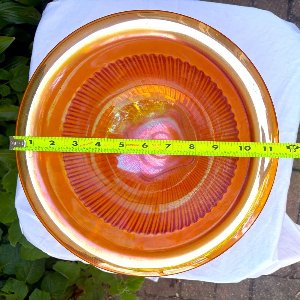 Vintage Federal Glass Orange Carnival Glass Rolled Edge Bowl 11 1/2